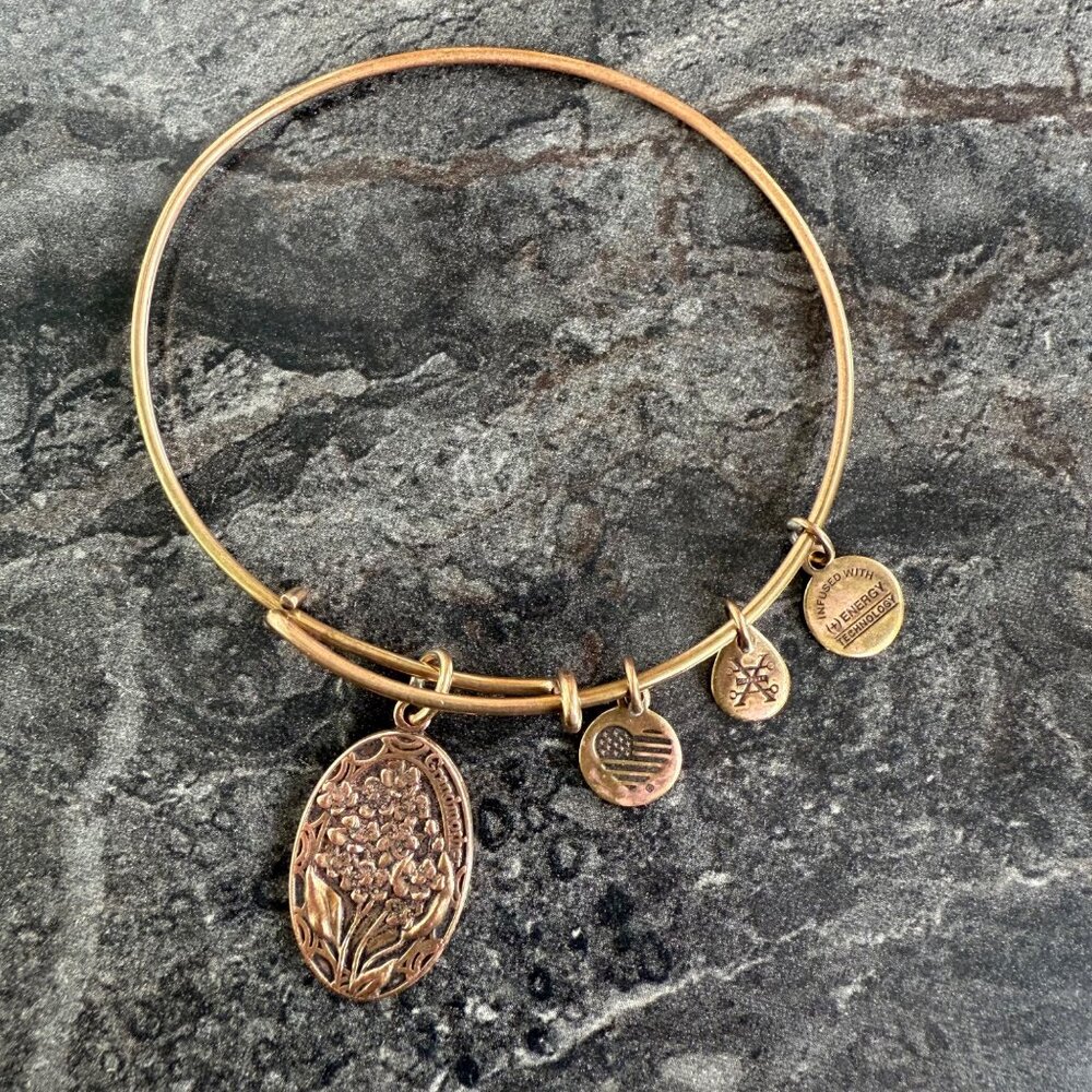 Alex and Ani Grandmother Charm Bracelet Gold Floral Love Legacy Bangle 2015